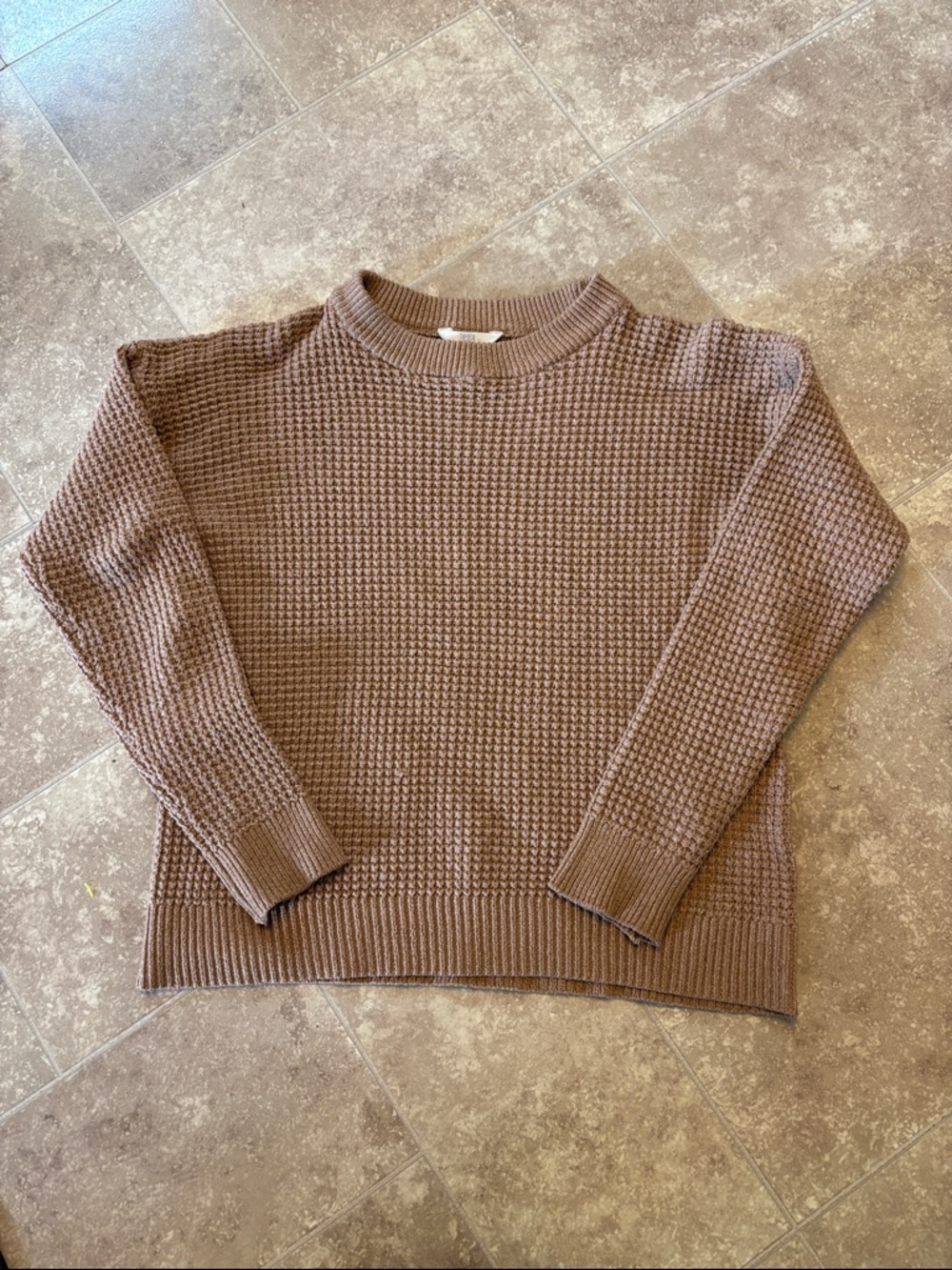 Womens Waffle-Knit Crewneck Sweater - Brown